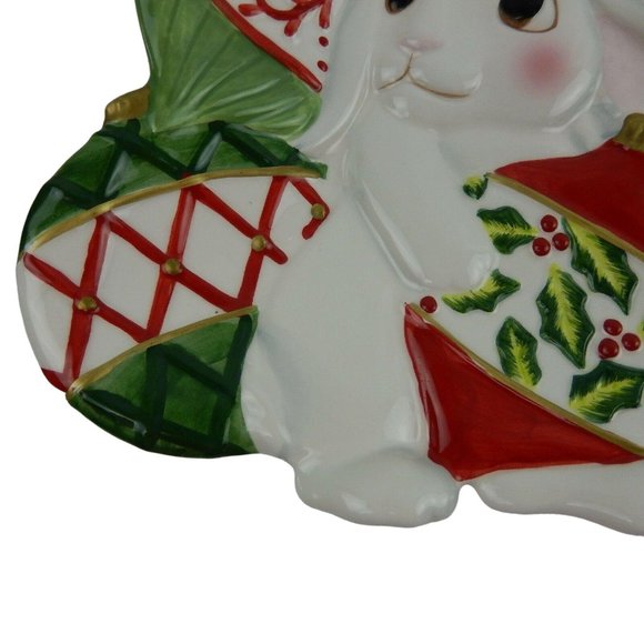 Fitz and Floyd Essentials Canape Plate Christmas Bunny Blooms 2004 - Picture 7 of 12
